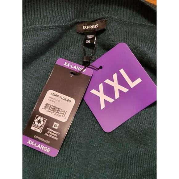 Express Green Rhinestone Sparkle Bow Button Party Cardigan NWT XXL MSRP $108 - Picture 3 of 3